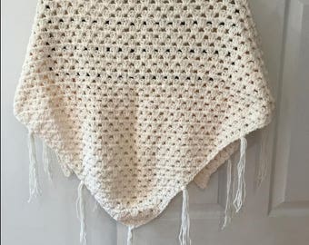 Cream Crochet Shawl / Open Poncho
