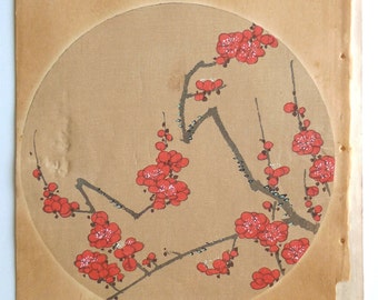 Japanese antique woodblock print, Ito Jakuchu, "Japanese apricot, from Jakuchu gafu"