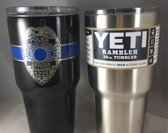 Personalized Police YETI ® Tumbler 30oz Laser Engraved, Blue Line Tumbler, Police Tumbler
