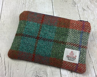 Coin Purse / Zip Purse / Harris Tweed / Green & Orange Check / Tartan Purse / Wallet / Plaid Coin Purse / Zipper Pouch / Womens Wallet