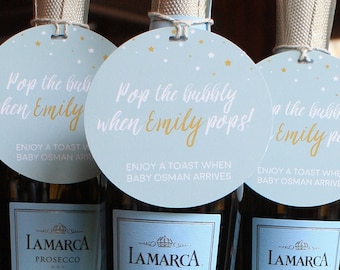 Pop the Bubbly Baby Shower Tags, Personalized Champagne Tags, Gift Tag, Party Favors, Baby Shower Brunch, Pop Fizz Clink, Pop Favor tags