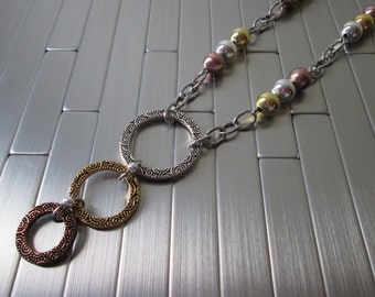 Mixed Metal Necklace..Gold, Copper and Silver