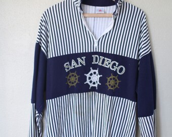 vintage san diego california oversized navy blue striped nautical sweatshirt