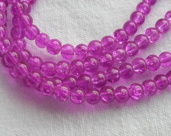 Pink 150 4-5mm purple Crackle glass beads