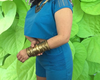 Blue Tropical Knit Two-Piece Set