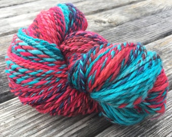 Red Hot and Blue Hand Spun Polwarth Wool/Tussah Silk Yarn