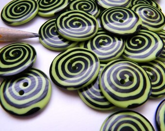 Whimsy Lime Green Swirl Button - 7/8 inch - Two (2)