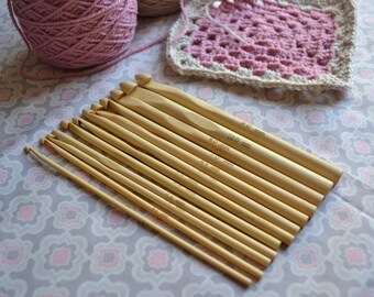 Bamboo Crochet Hooks sizes 3mm - 10mm pack of 12 hooks