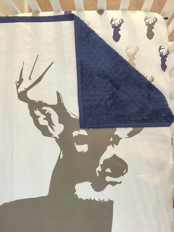 Items similar to Woodland Brown Deer blanket with navy minky and a