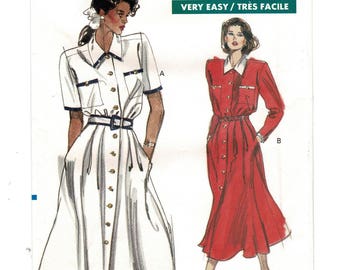 1980s Vogue 7527 Easy 2 Pc Dress Button Front Blouse & Flared Skirt w/ Waistband Womens Sewing Pattern Size 14 16 18 Bust 36 38 40 Uncut