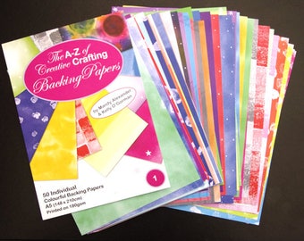 The A-Z of Creative Crafting - 50 Individual Colourful Backing Papers