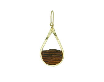 Hand-cut ponderosa pine bark earring framed with hand-forged 14k gold-fill or sterling silver. Unique natural wood earring.