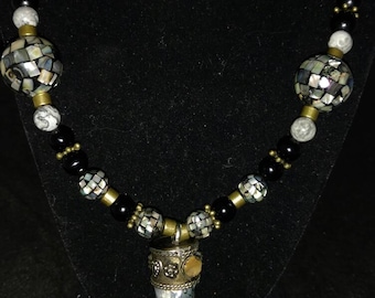 Abalone and Larvikite Pendant Necklace