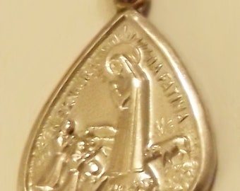 Vintage Catholic Religious Holy Medal - Em Fatima Rezei Por Ti Aluminum Charm
