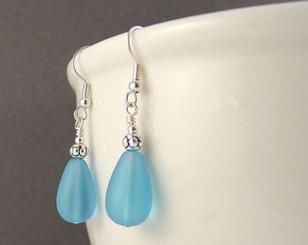 Blue sea glass earrings sea glass jewelry seaglass earrings seaglass jewelry handmade jewelry handmade earrings blue beaded earrings gift
