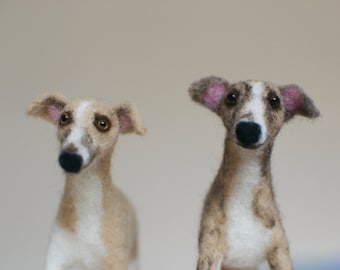 Whippet Pet Sculpture - Two needle felt wool dogs - MADE To ORDER