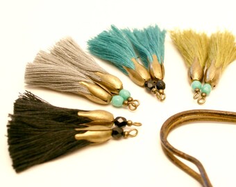8 tassels black, 45 mm, gray, Khaki, Emerald, green Pompom tassel tassel tassel, tassel for BijouxTassel made