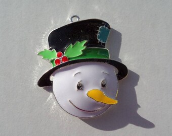 46mm*40mm, Enamel and Rhinestone Snowman Pendant, P36