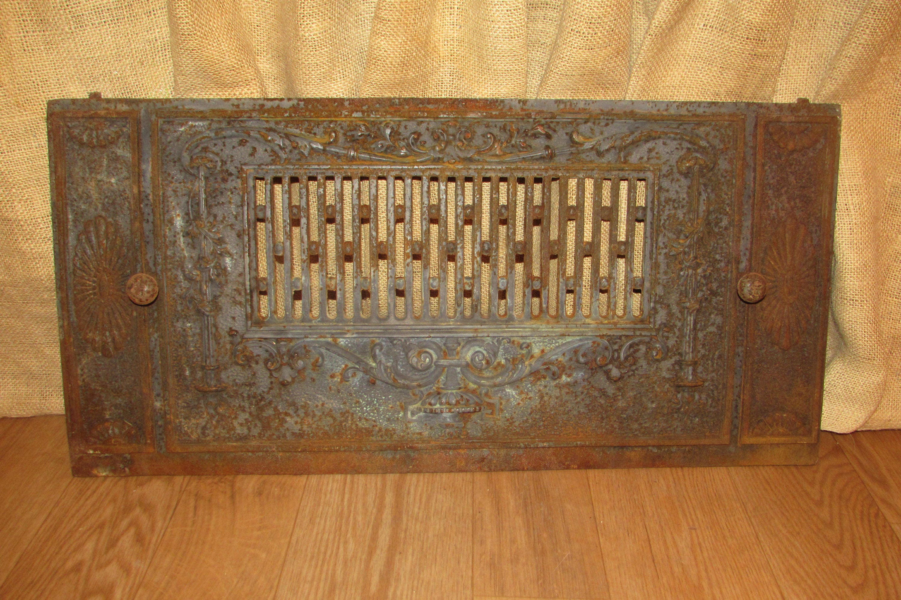 Vintage Cast Iron Fireplace Grate Wood Coal Stove Door Wall Zoom