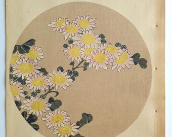 Japanese antique woodblock print, Ito Jakuchu, "Winter chrysanthemum, from Jakuchu gafu"