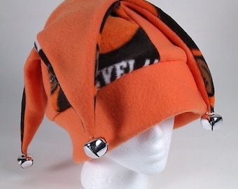JESTER Hat with Jingle Bells - Cleveland Browns Soft Warm Fleece Fun Stylish Cap Headwrap Team Pride Spirit