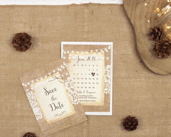 Rustic Save The Date Card - A6 Burlap And Lace