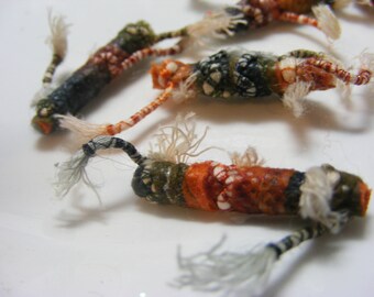 Fabric Beads. Girlfriend, strut those pigtails! Fiber beads, textile bead, art bead, soft jewelry supply