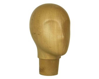 Wood Head Mannequin Display Figure. French Vintage Hat and Wig Stand. Wooden Face Statue. Industrial Home Decor.