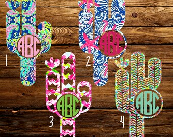 Lilly Inspired Cactus Monogram Decal, Yeti Decal, Laptop Decal, Phone Decal, Macbook Decal, Monogrammed Sticker, Car Decal, iPad Decal