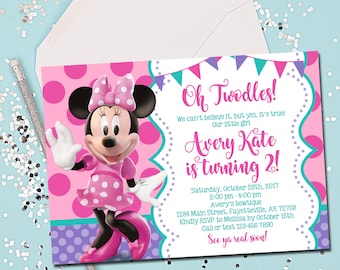 MINNIE MOUSE INVITATION, Minnie Mouse Birthday Invitation, Invite, Minnie Mouse, Pink and Purple, Oh Twodles, 2nd Birthday, Printable