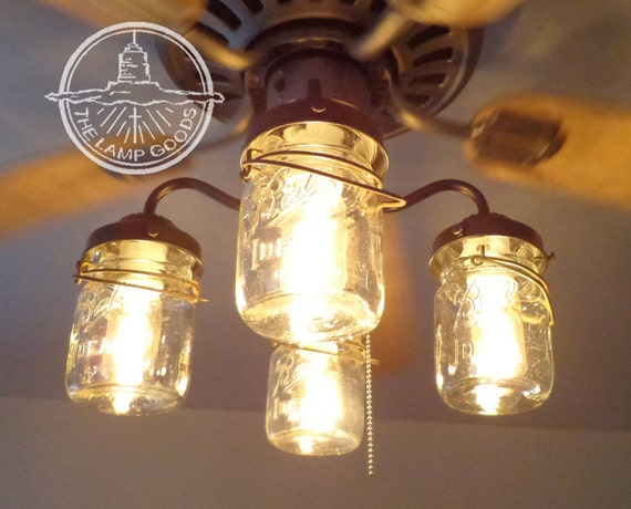 Rustic Mason Jar Ceiling Fan LIGHT KIT ONLY with Vintage Pints