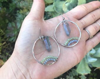 Quartz and Sterling hoop earrings