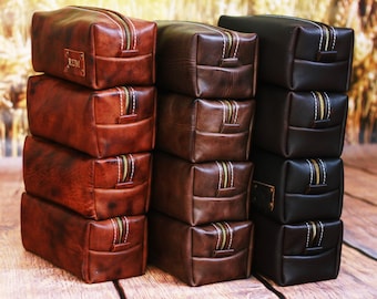 HANDMADE Men's Leather Toiletry Case Dopp Kit Shaving Bag OOAK Groomsmen Present Groomsman Gift Wedding