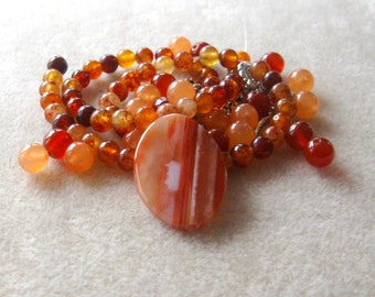 Striped Agate Pendant, Jade Beads, Carnelian Beads, Bead Kit, Necklace Kit, Craft Supplies, Jewelry Making Beads, DIY Jewelry Kit