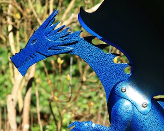Big Metal Blue Dragon Sculpture Lawn Art