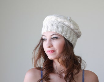 Beige knit cap, Womens gift, Trending knit hat - Ladies beret tam