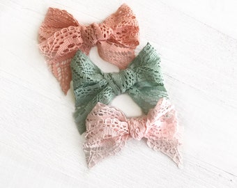 Lace Bow Set | Girls Hair Bows | Lace Bows | Baby Bow Set | Lace Hair Bows | Baby Headband | Lace Headband | Pink Bows | Bow Set | Newborn