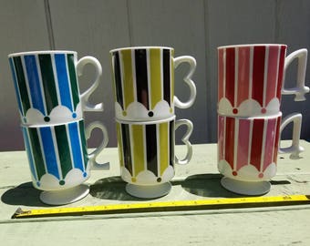 Vintage Royal Crown Circus Stripe Mugs