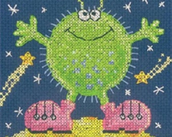 Alien Cross Stitch Kit from Heritage Crafts , Counted Cross Stitch, Cross stitch kit, alien monster cross stitch , gift for a child