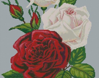 White and red roses. Scheme for cross stitch