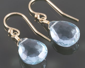 Aqua Blue Quartz Earrings. Gold Filled Ear Wires. Lightweight Earrings. f16e123
