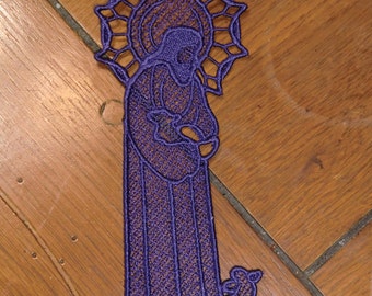 Embroidered Bookmark - Jesus with Lamb - Dark Purple