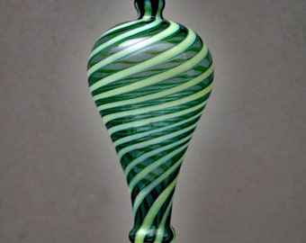 Art Glass Ornament, Hand Blown Ornament, Teal Striped Ornament, Handmade Ornament, Unique Ornament, Green Ornament, Suncatcher