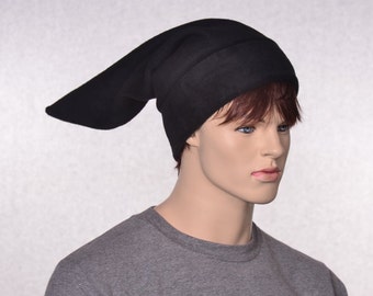 Black Stocking Cap Elf Hat Pointed Dwarf Cap Long Beanie Pointed