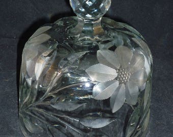 Cloche, Pairpoint American Brillian Cut Glass in Viscaria Glass Butter Dome or Cheese Cloche. Faceted Knob. ca 1896 1914