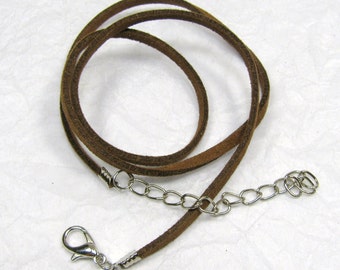 Brown Suede Pendant Cord 19", Light Brown Suede Leather Pendant Necklace Cord, Pendant, Necklace Cord. Lobster Clasp Cord