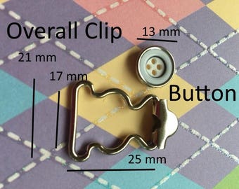 Overall Buckles with Sew-in Buttons - 17 mm width in Nickel finish (2, 6, or 16 sets)