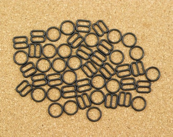 12 Sets 3/8" Black Nylon Rings and Sliders for Bra Making and Lingerie Sewing 10mm Bra Adjusters Bramaking