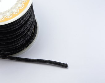 8ft (2.43m) (2.66 yards) 3mm Nylon Braided Cord in Black, Chinese Knotting Cord, Spooled, Beading String for Beads #SD-S8397