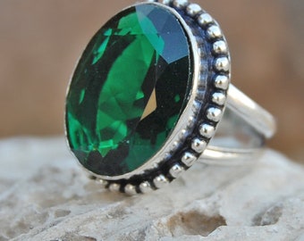 Dioptase quartz Ring, oval cut Dioptase quartz sterling silver ring, Dioptase quartz Solid silver ring Jewelry